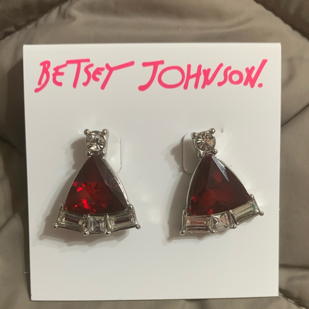 Betsey Johnson authentic red clear earrings nwt santa hat Christmas